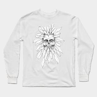 Skull in chrysanthemum flower - tattoo inspired hand drawing Long Sleeve T-Shirt